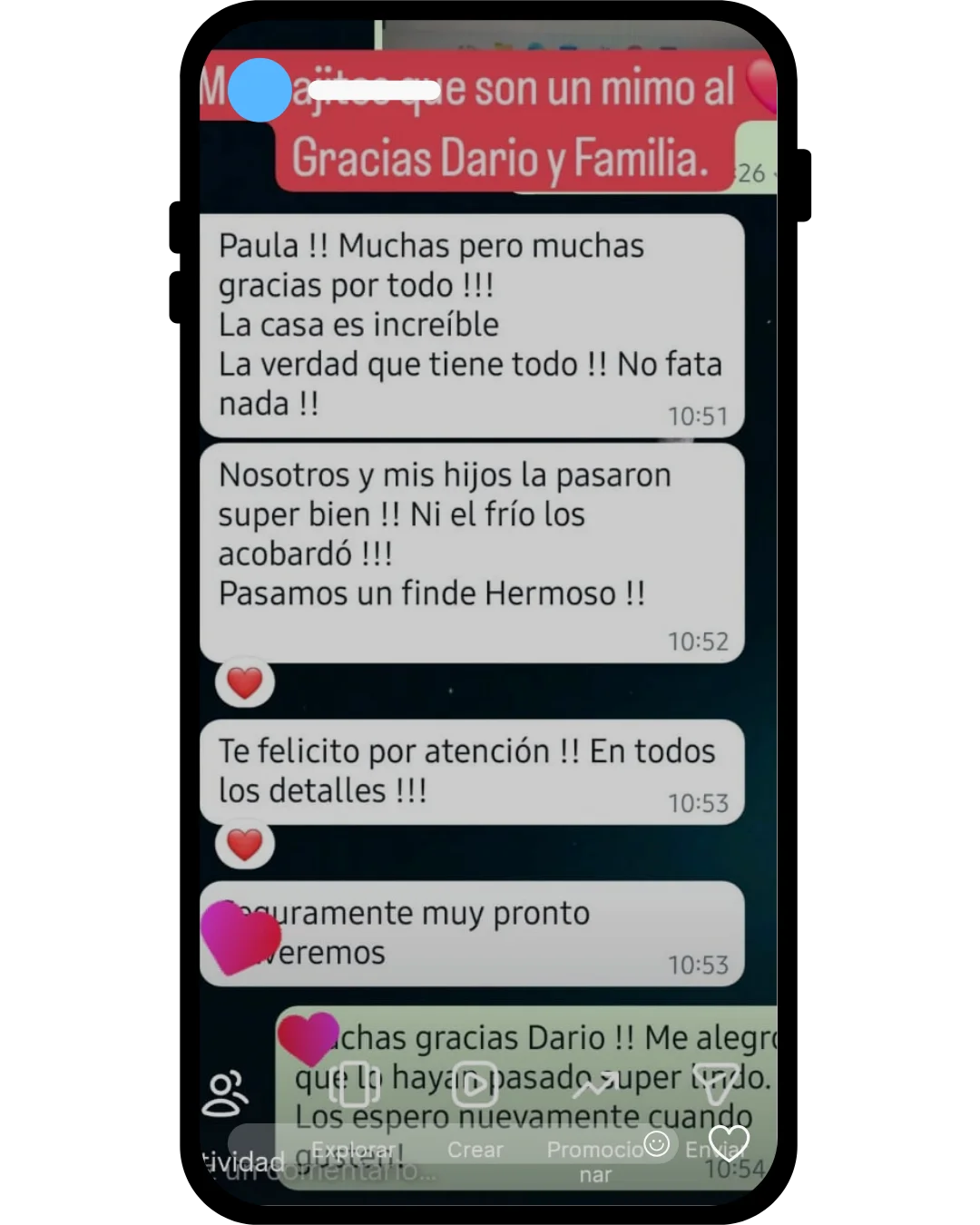 Mensaje de Darío y familia
