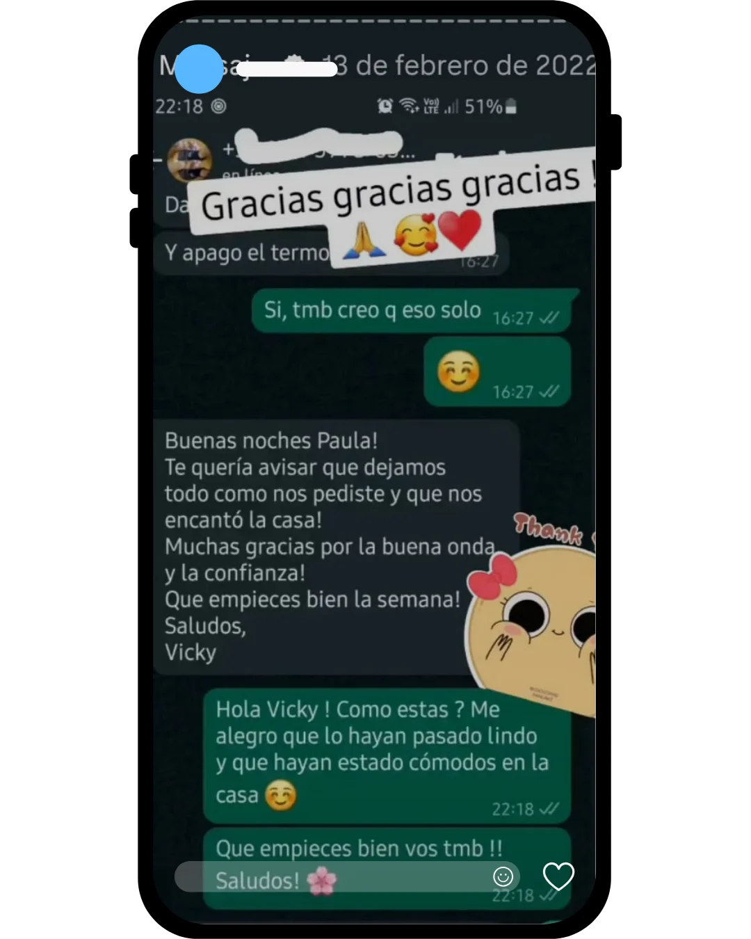 Mensaje de agradecimiento de Vicky